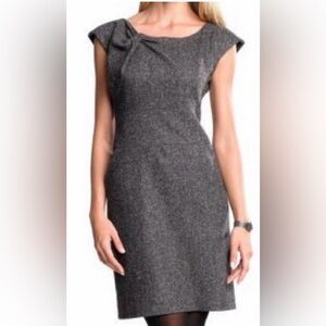 Banana Republic Textured Twist Neck Wool Cap Sleeve Gray Sheath Dress Size 8